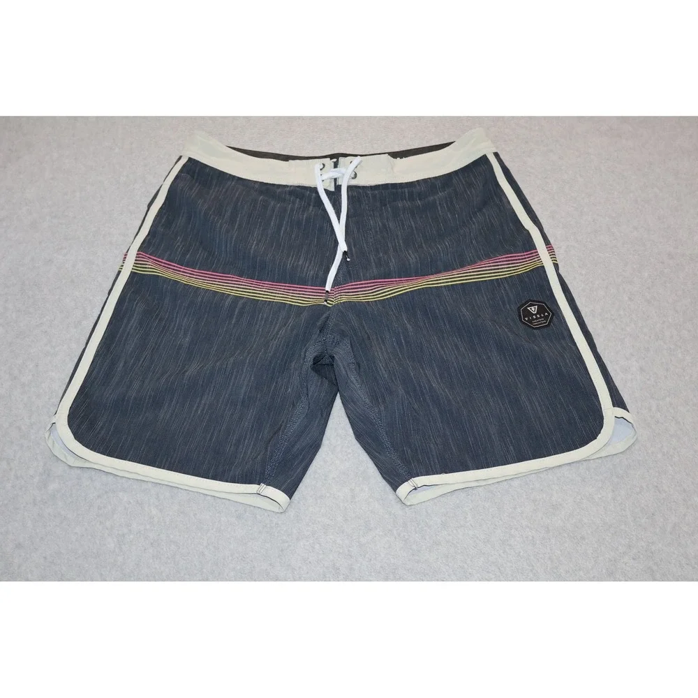 Vissla Board Shorts Mens 34 Blue Striped Upcycled Poly Cotton Stretch Surf Swim